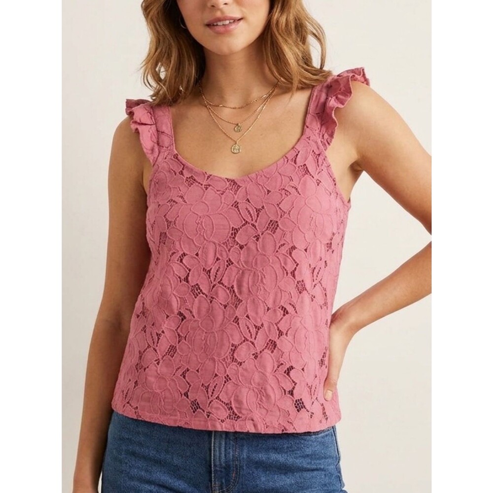 Monteau Los Angeles Pink Floral Lace Ruffle Tank Top Blouse XL